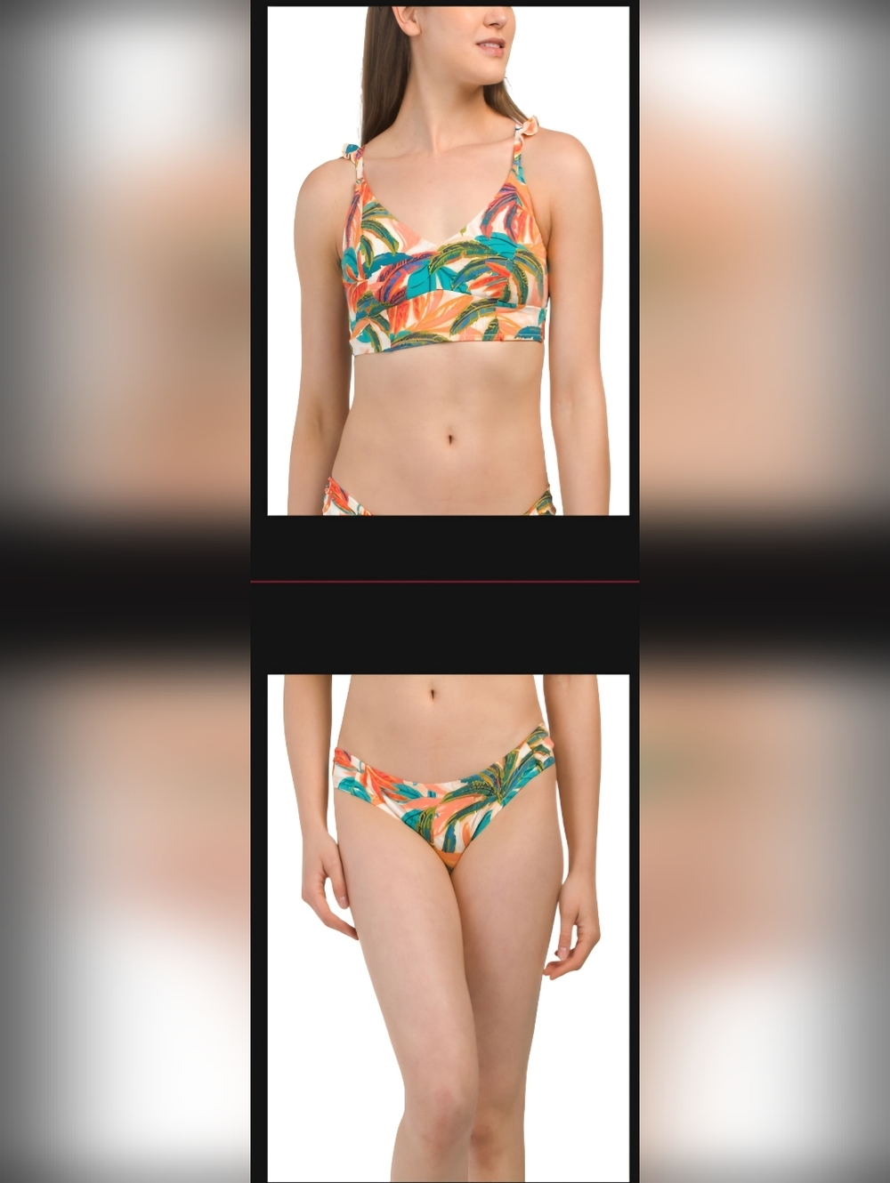 Jessica Simpson NWT L Tropical Print Bikini Coral, Teal & Green